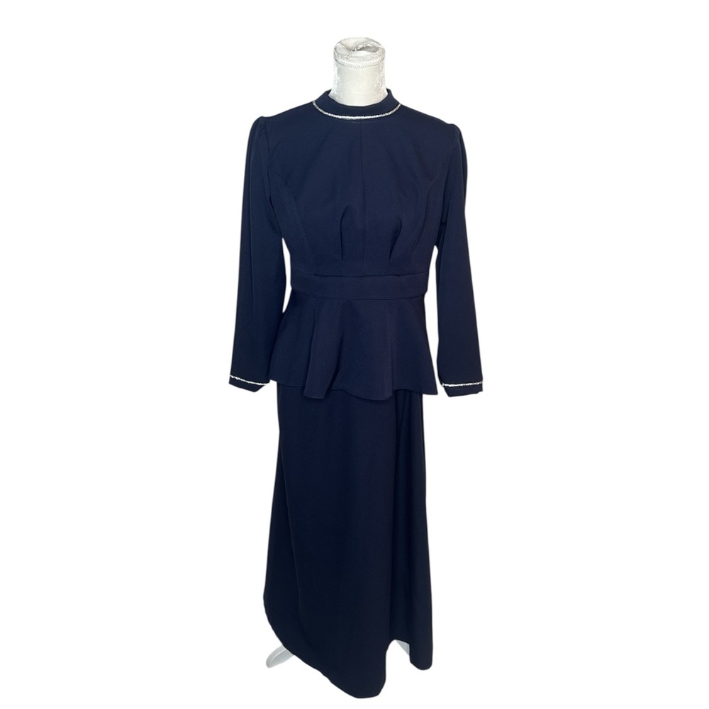Elegant women navy blue two piece skirt set size 42EU new long - Picture 3 of 7